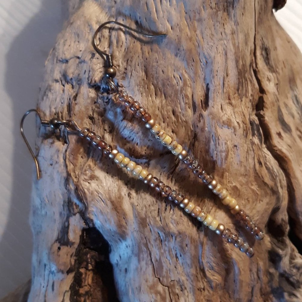 Antique Brass Picasso Beaded Stick Earrings